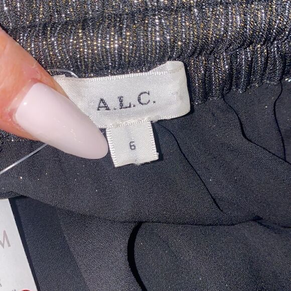 A.L.C. NWT Carter Pleated Mini Skirt Black Gold Silver Size 6 - Picture 13 of 16